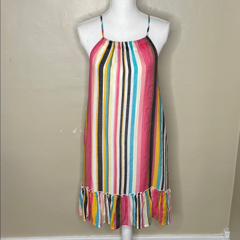 LISTICLE Pink & Blue Striped Ruffle Hem Shift Sundress READ DESCRIPTION Large